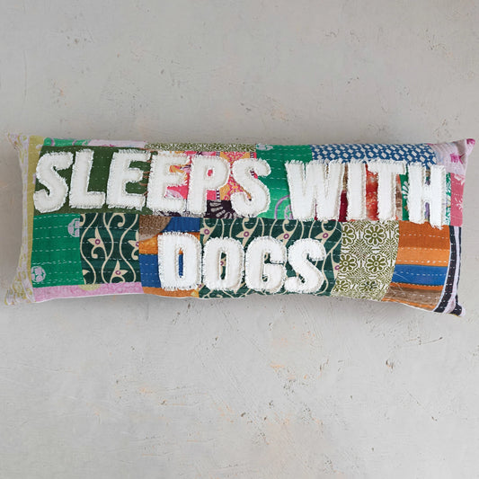 Patchwork Lumbar Pillow "Sleeps with Dogs"