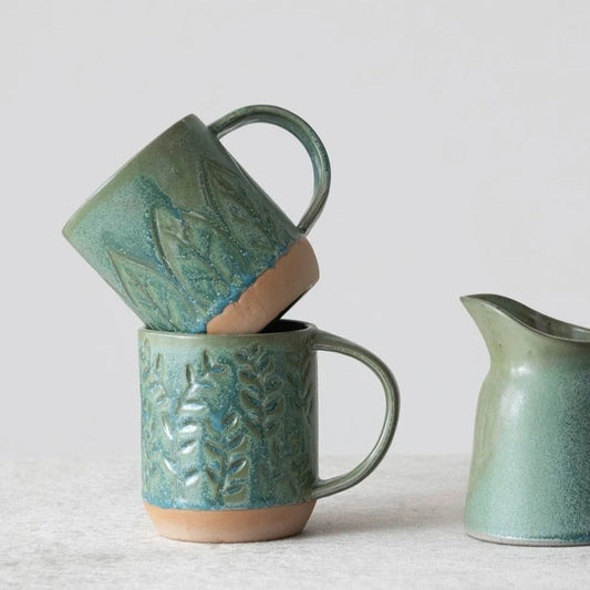 Debossed Stoneware Mug, 2 Styles