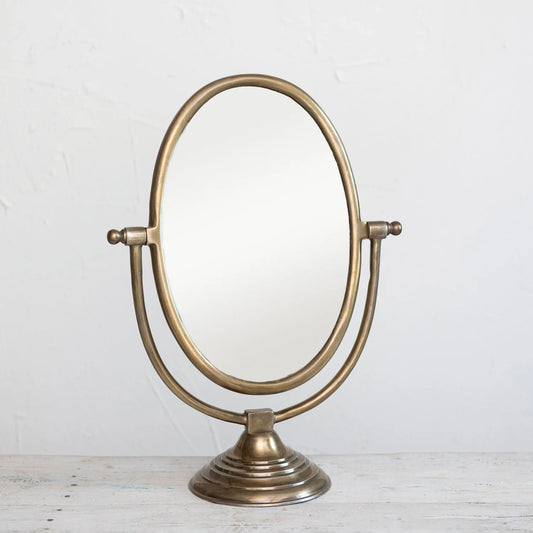 Aluminum Framed Stand Mirror with Antique Brass Finish