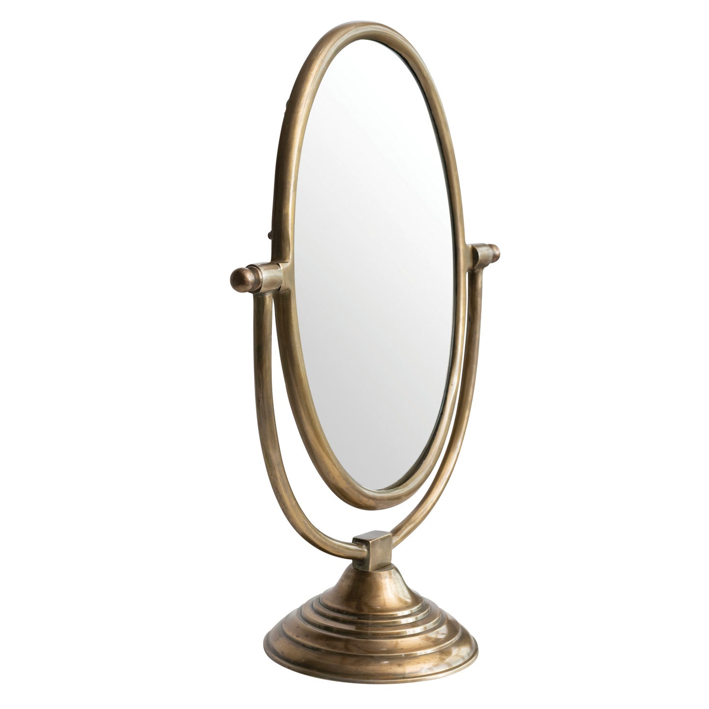 Aluminum Framed Mirror on Stand, Antique Brass Finish