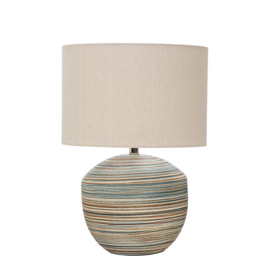 Stoneware Table Lamp w/ Multicolored Stripes