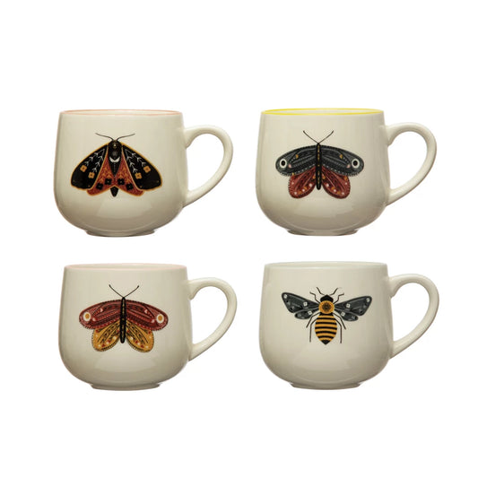 Stoneware Mug w/ Insect & Colored Rim