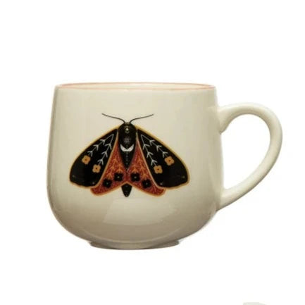 Stoneware Mug w/ Insect & Colored Rim