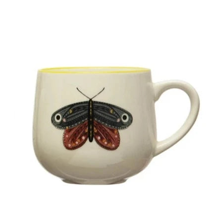 Stoneware Mug w/ Insect & Colored Rim