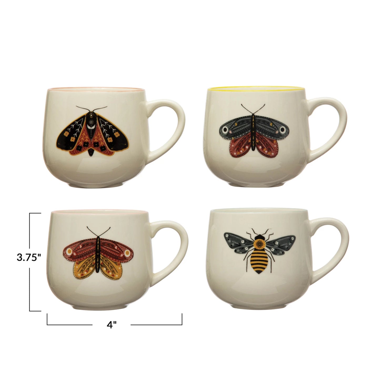 Stoneware Mug w/ Insect & Colored Rim