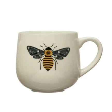 Stoneware Mug w/ Insect & Colored Rim