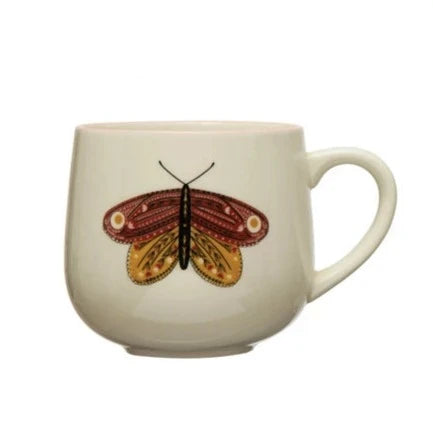 Stoneware Mug w/ Insect & Colored Rim