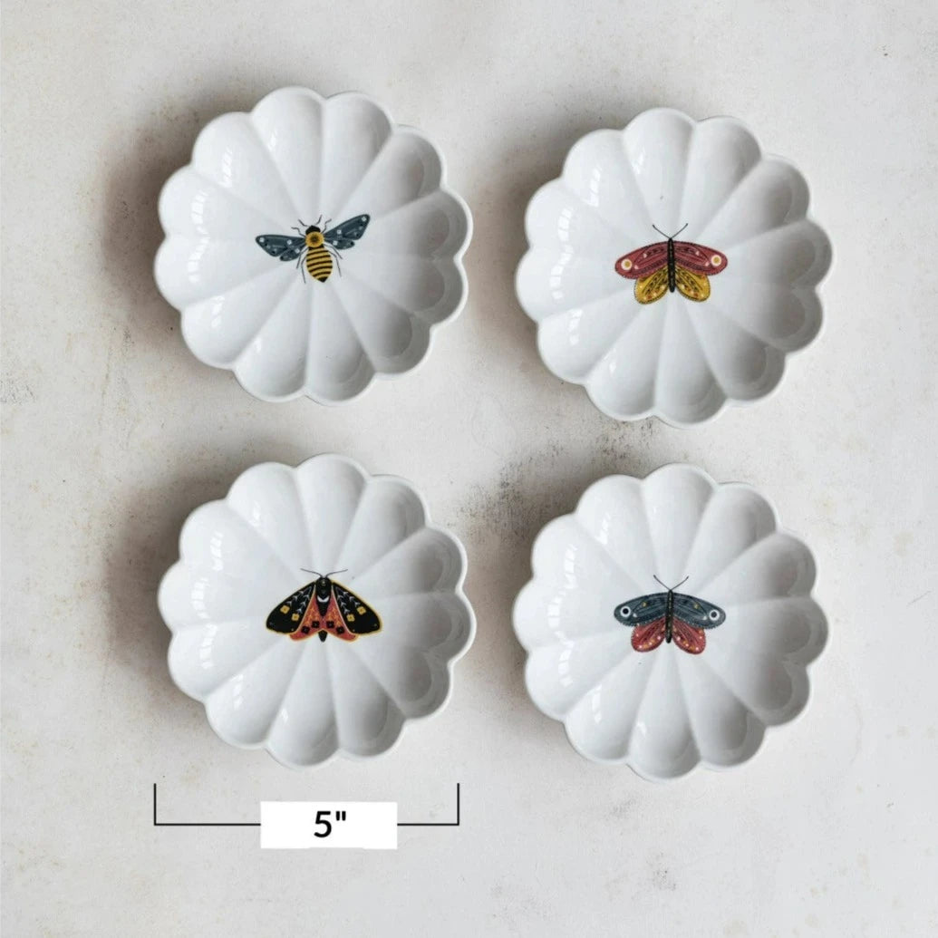 Stoneware Fluted Dish w/ Insect