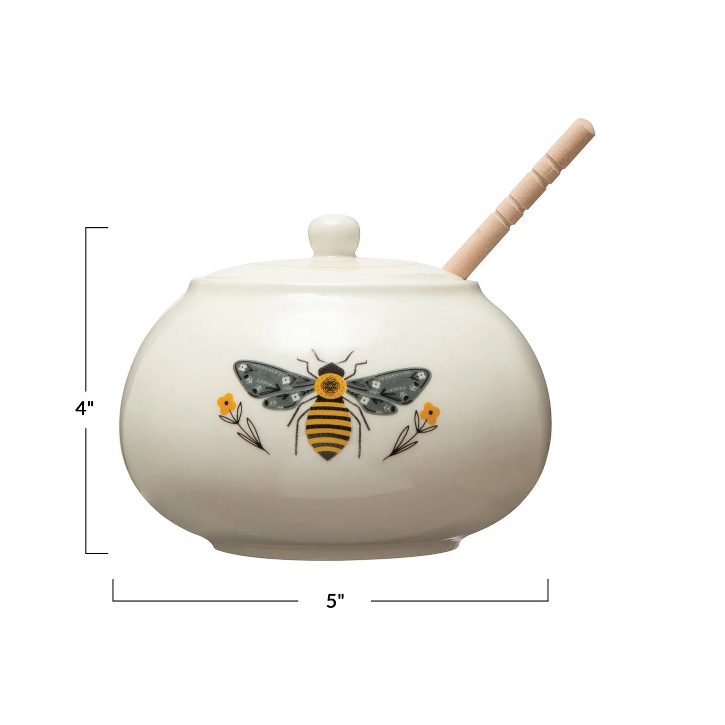 Stoneware Honey Pot w/ Wood Honey Dipper & Bee