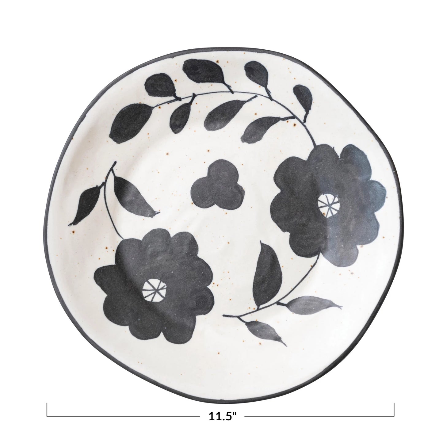 Hand-Painted Plate w/ Matte Black Floral Design