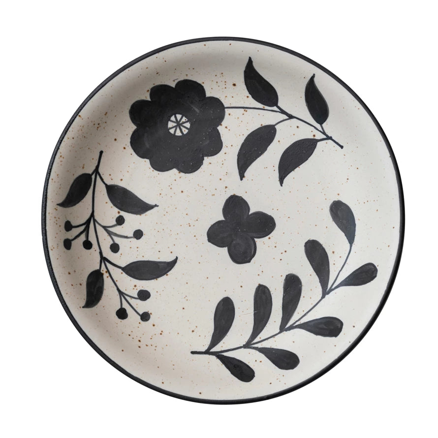 Hand-Painted Bowl w/ Matte Black Floral Design