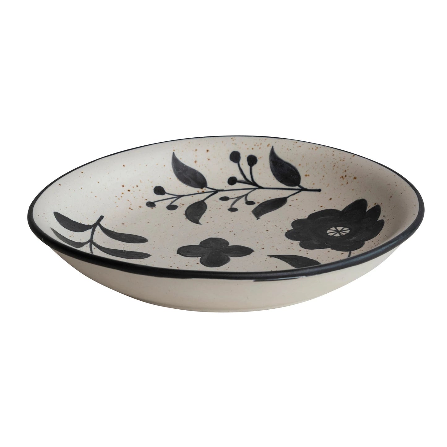 Hand-Painted Bowl w/ Matte Black Floral Design