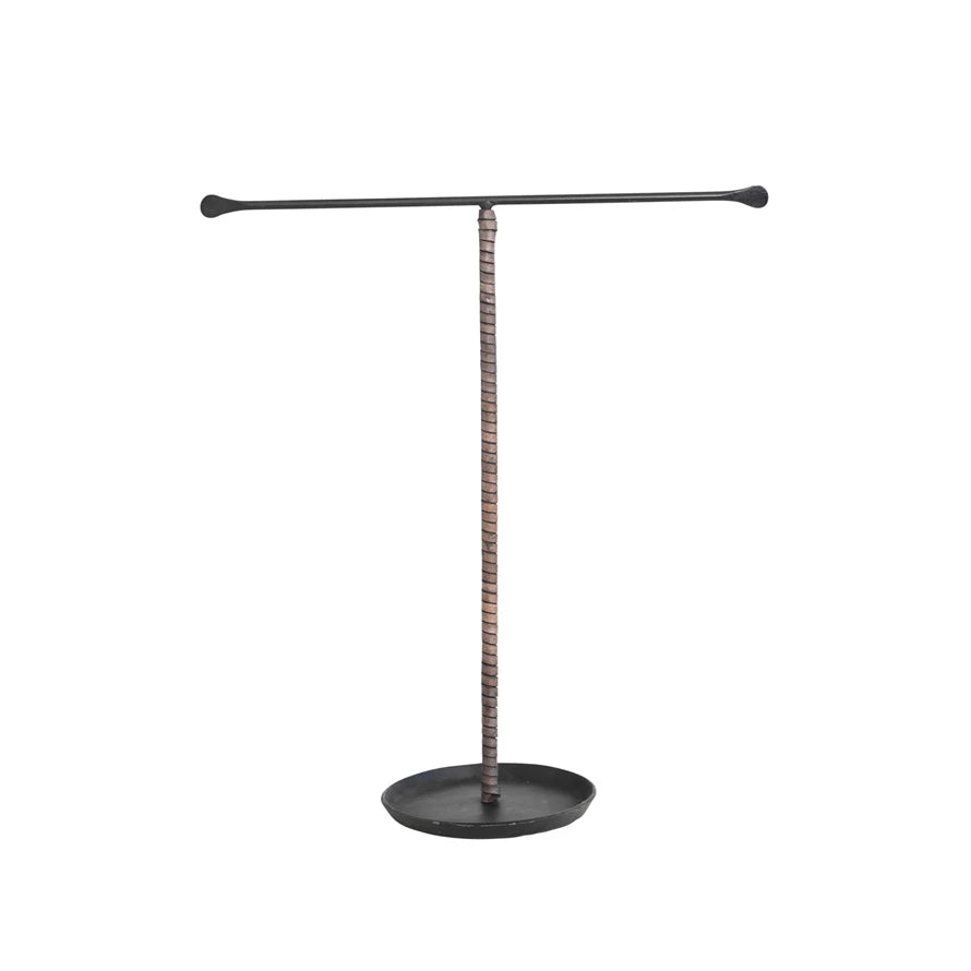 Leather Wrapped T-Bar Jewelry Stand