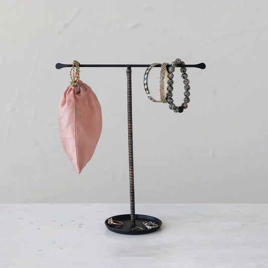 Leather Wrapped T-Bar Jewelry Stand