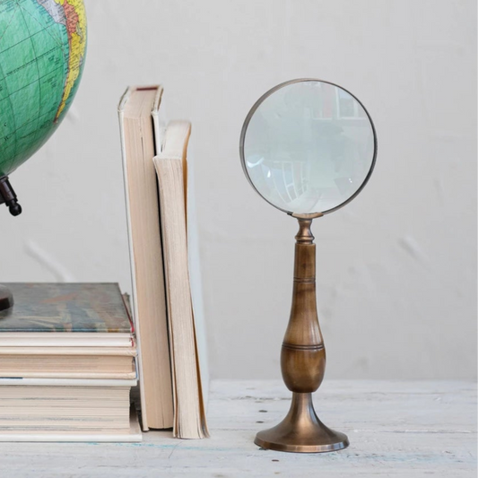 Brass and Bone Magnifying Glass on Stand