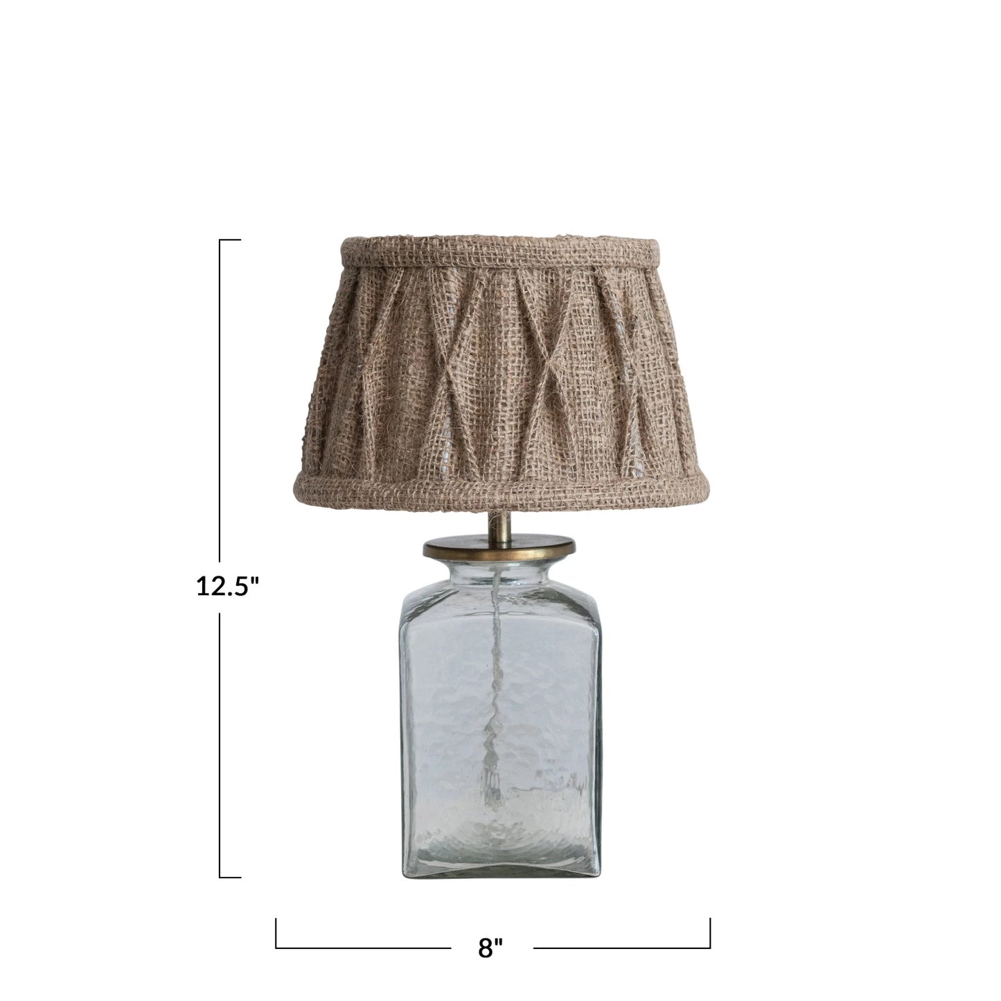 Glass & Metal Table Lamp w/ Pintucked Jute Shade