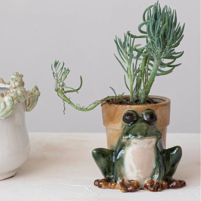 Stoneware Frog Planter