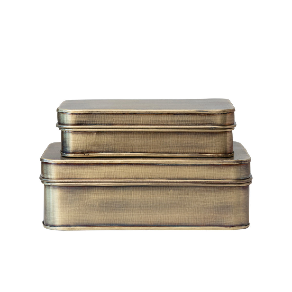 Metal Box with Lid & Antique Brass Finish, Two Sizes