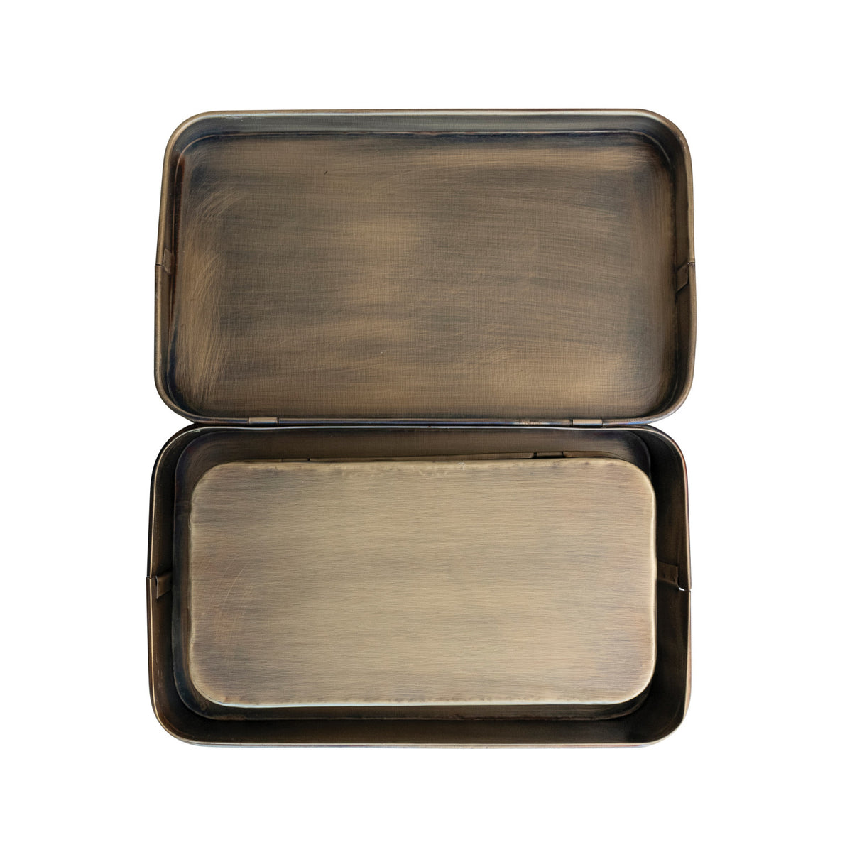 Metal Box with Lid & Antique Brass Finish, Two Sizes
