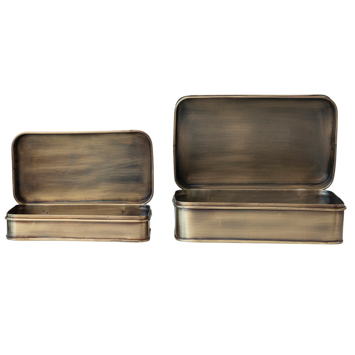 Metal Box with Lid & Antique Brass Finish, Two Sizes