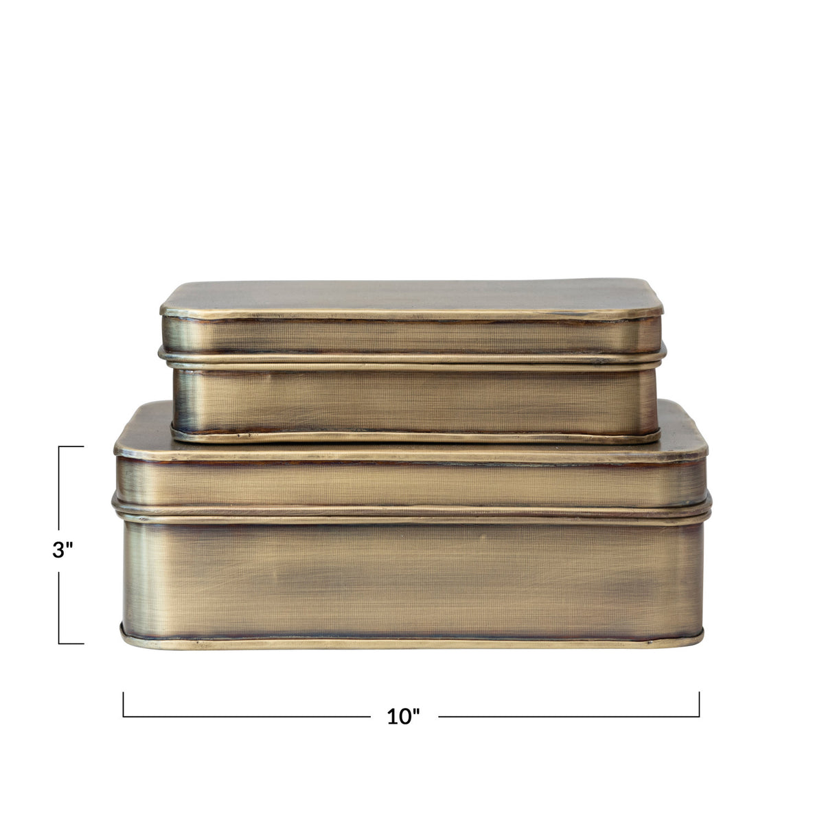 Metal Box with Lid & Antique Brass Finish, Two Sizes