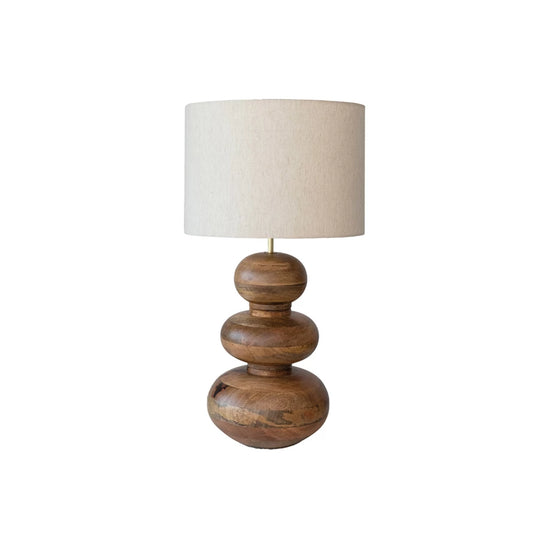 Mango Wood Table Lamp w/ Linen Shade