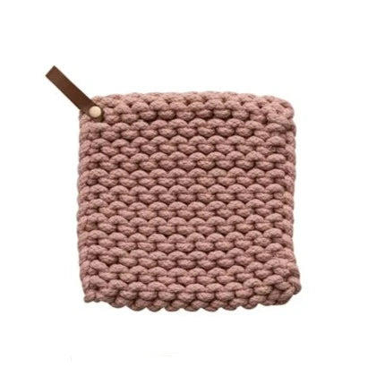 Crocheted Pot Holder with Leather Loop - 7 Colors