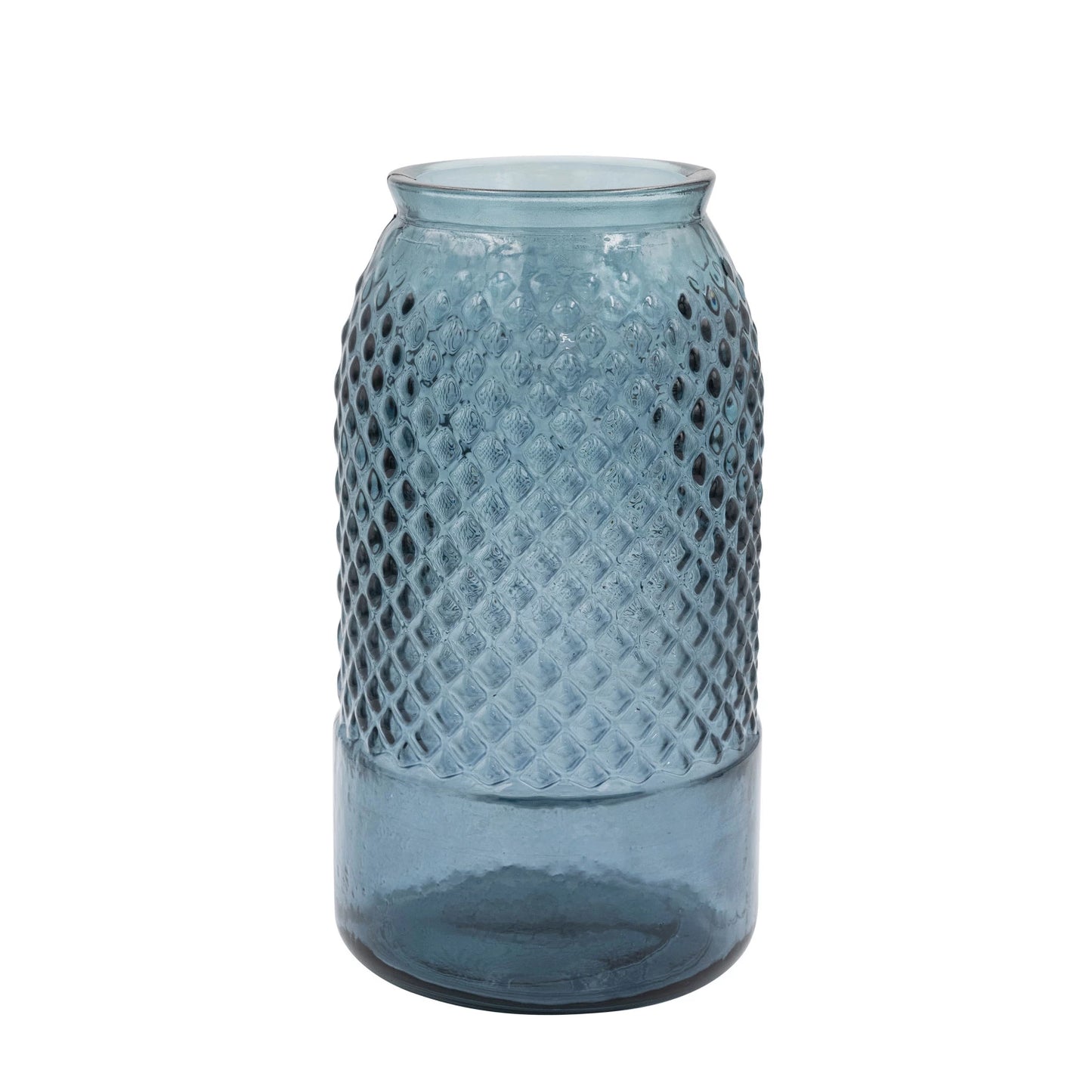 Blue Recycled Glass Vase with Embossed Detail