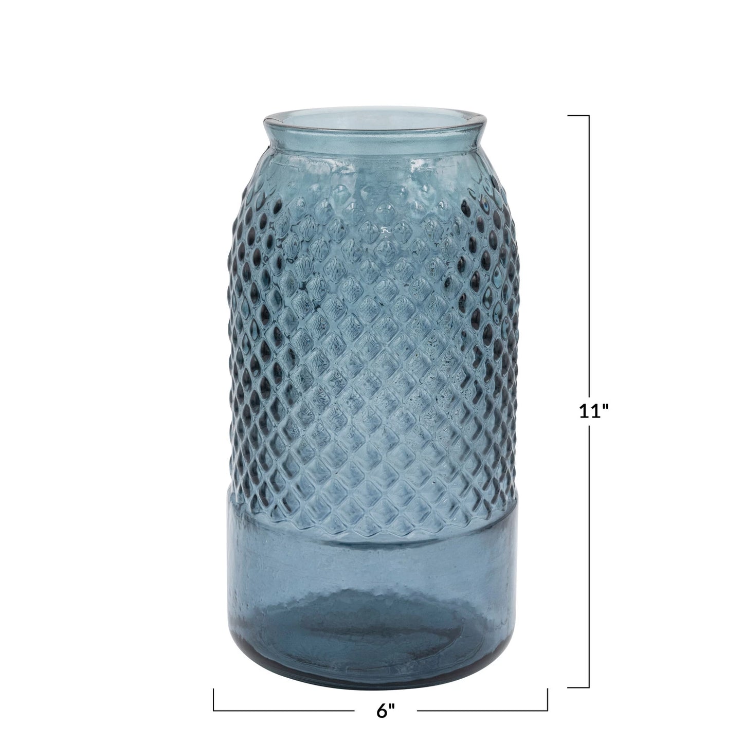 Blue Recycled Glass Vase with Embossed Detail