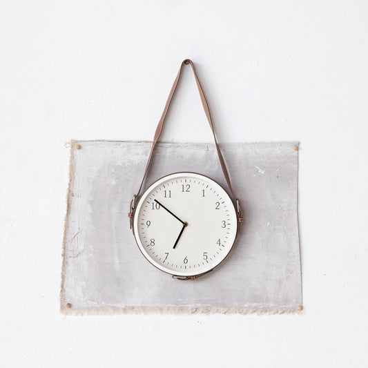 Hanging Wall Clock w/ Adjustable Leather Strap