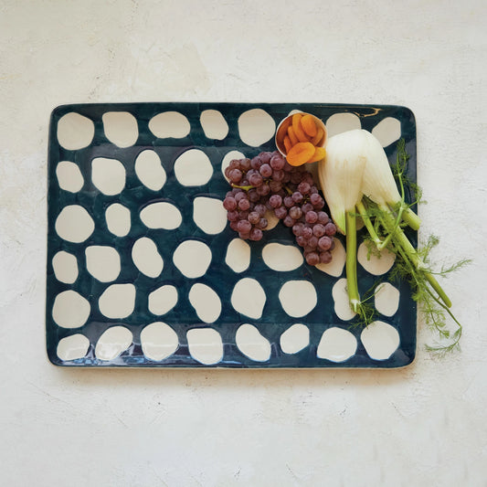 Hand-Painted Stoneware Platter w/ Dots