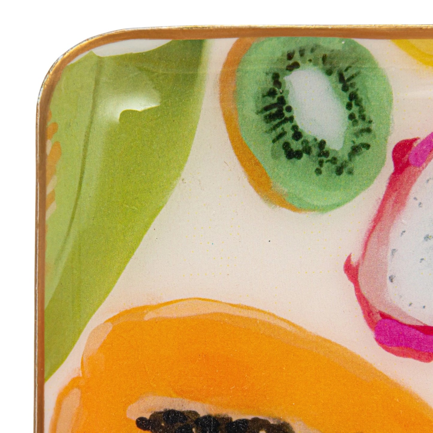 Enameled Metal Trays w/ Fruit/Abstract Image & Gold Rim, two sizes