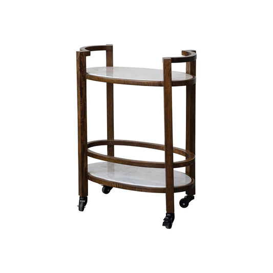 2-Tier Bar Cart on Casters w/ Marble Shelves