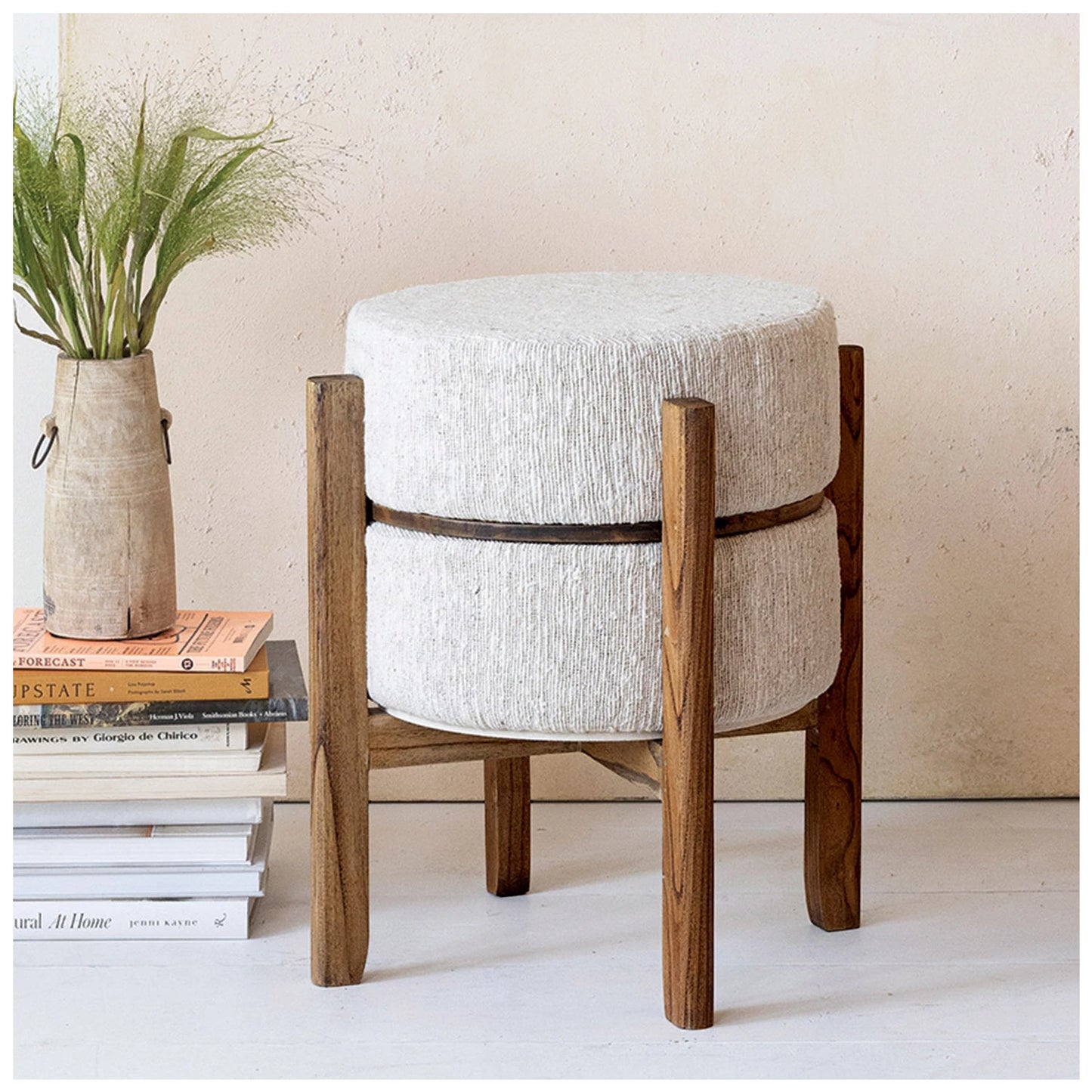 Reversible Upholstered Table/Stool w/ Oak Wood Legs