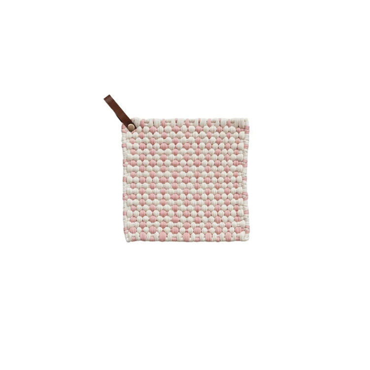 Checkered Cotton Crocheted Pot Holder w/ Leather Loop