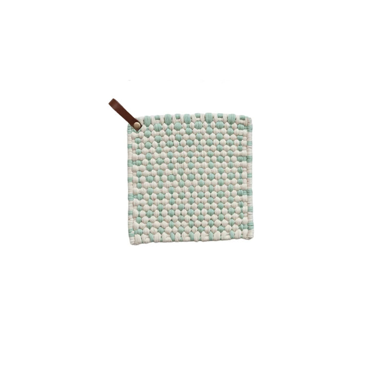 Checkered Cotton Crocheted Pot Holder w/ Leather Loop