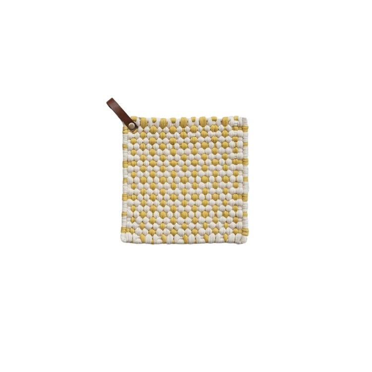 Checkered Cotton Crocheted Pot Holder w/ Leather Loop