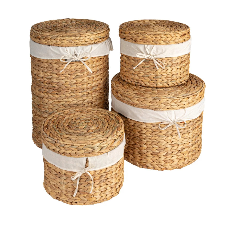 Water Hyacinth Baskets w/ Lids & Lining