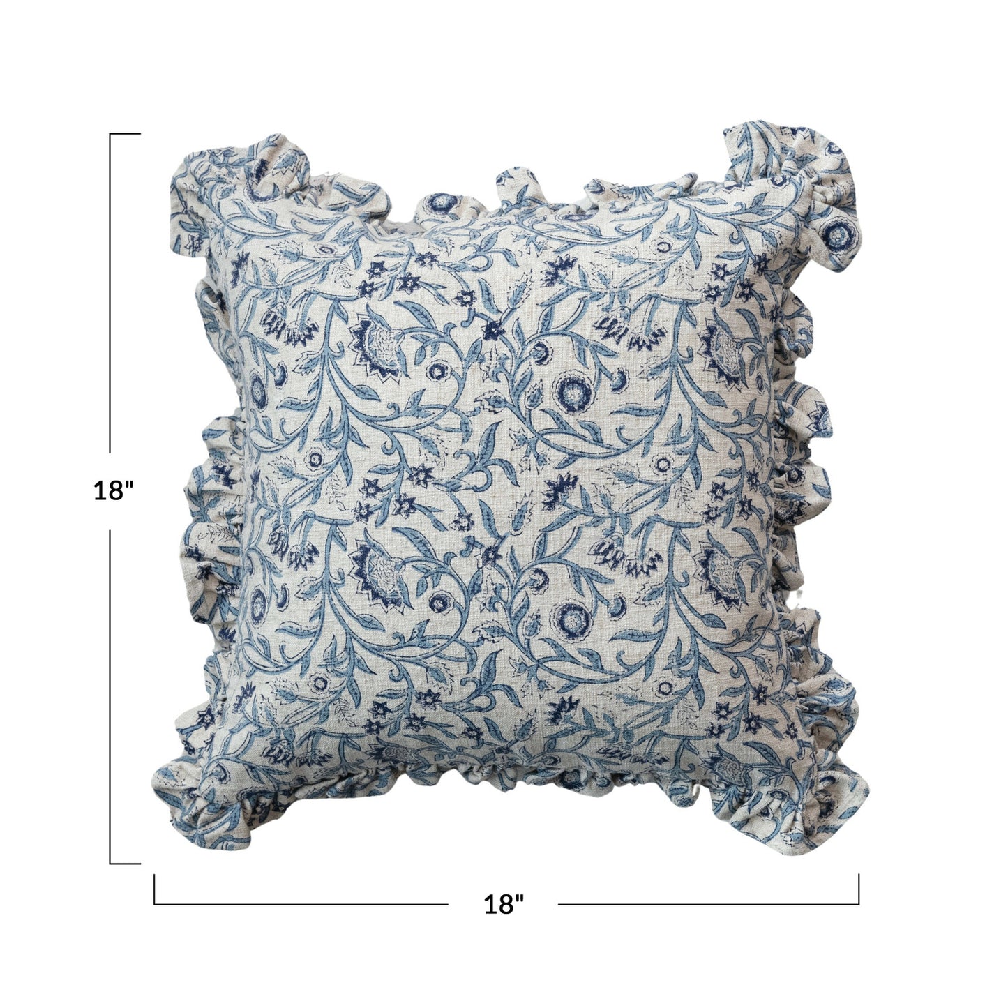 Ruffle Edge Cotton Square Pillow | Blue Floral