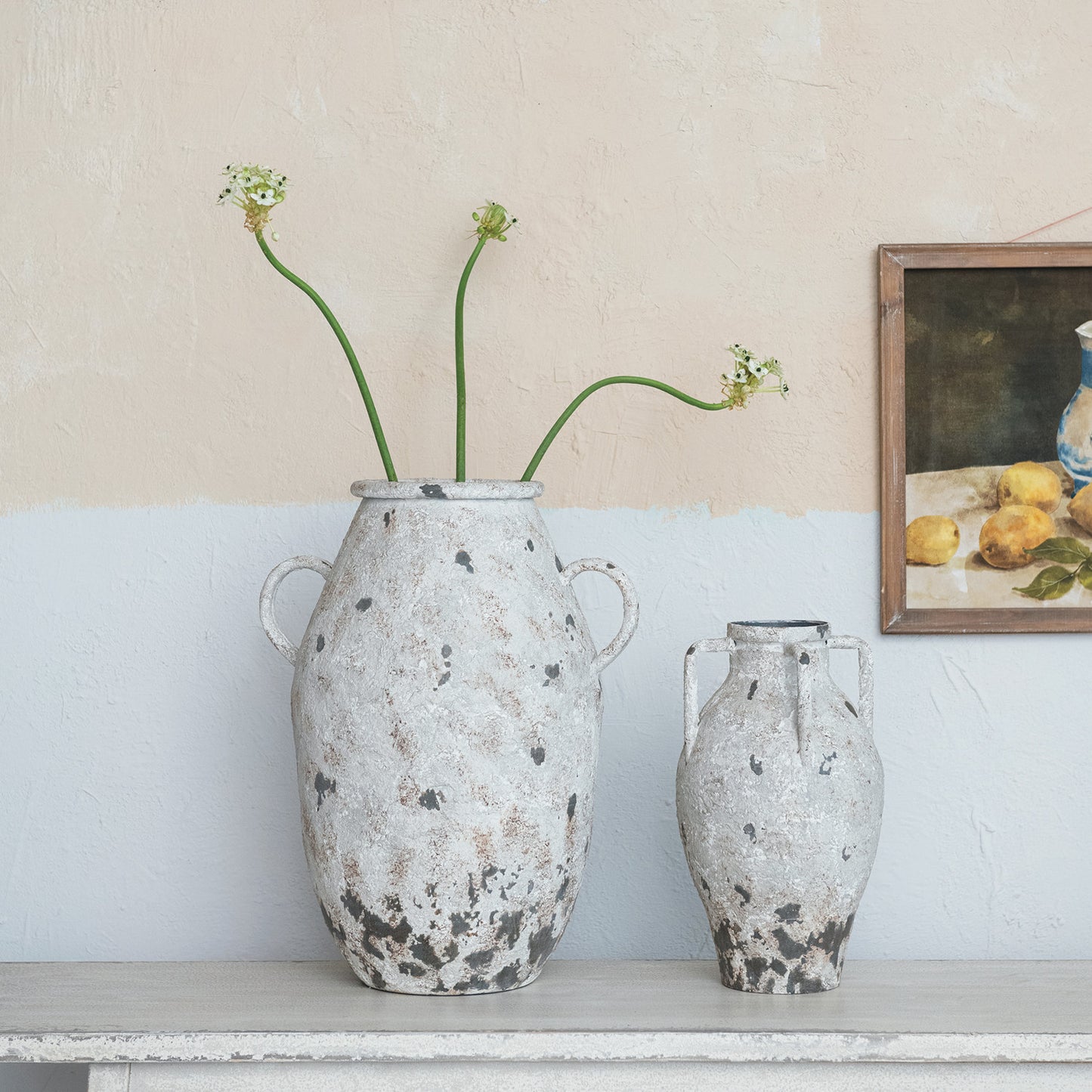 Decorative Metal Urn with Handles