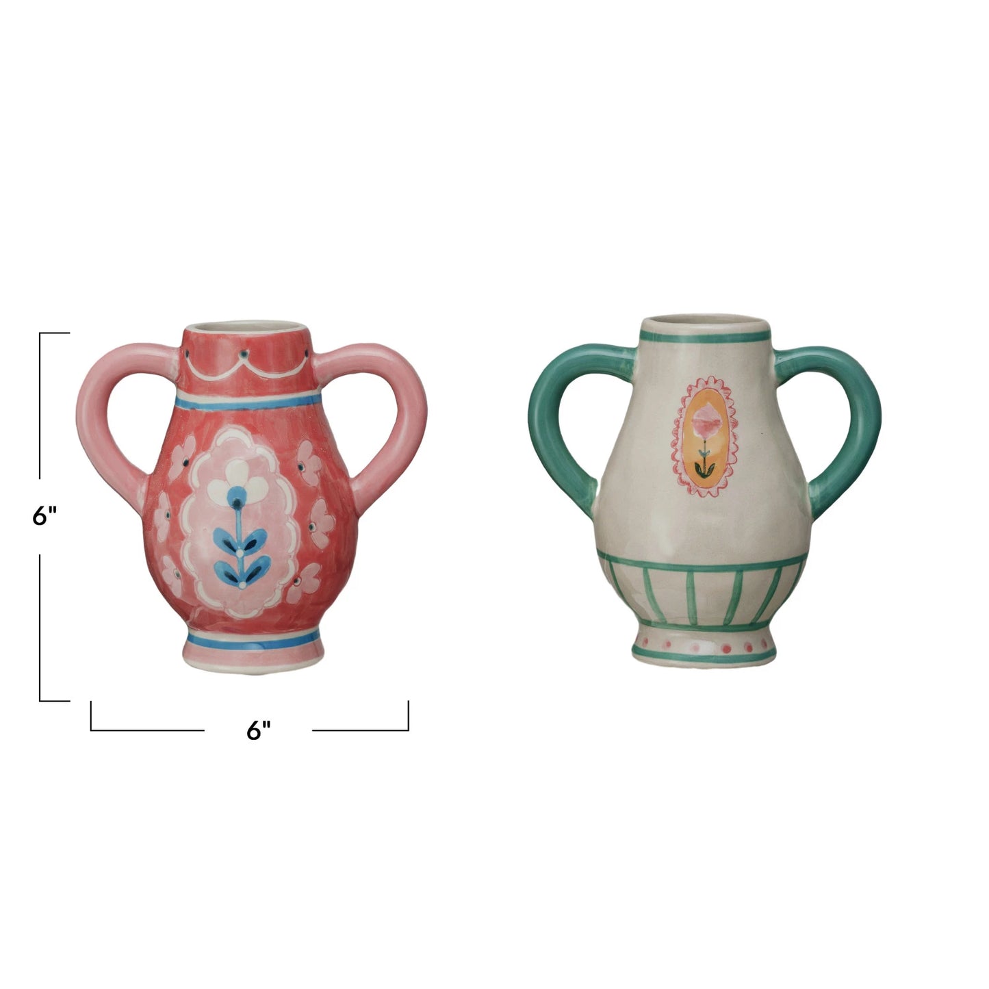 Hand-Painted Stoneware Vases with Handles
