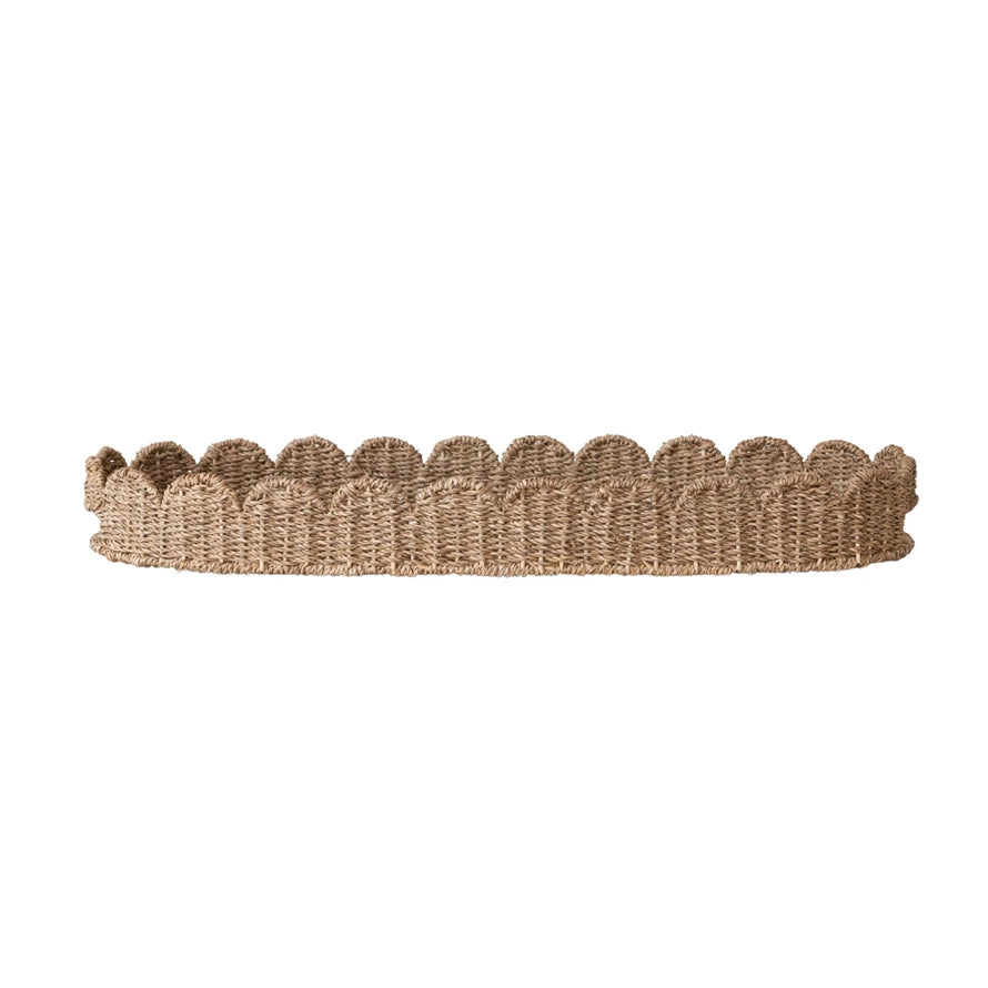 Hand Woven Scalloped Bankuan Tray with Handles