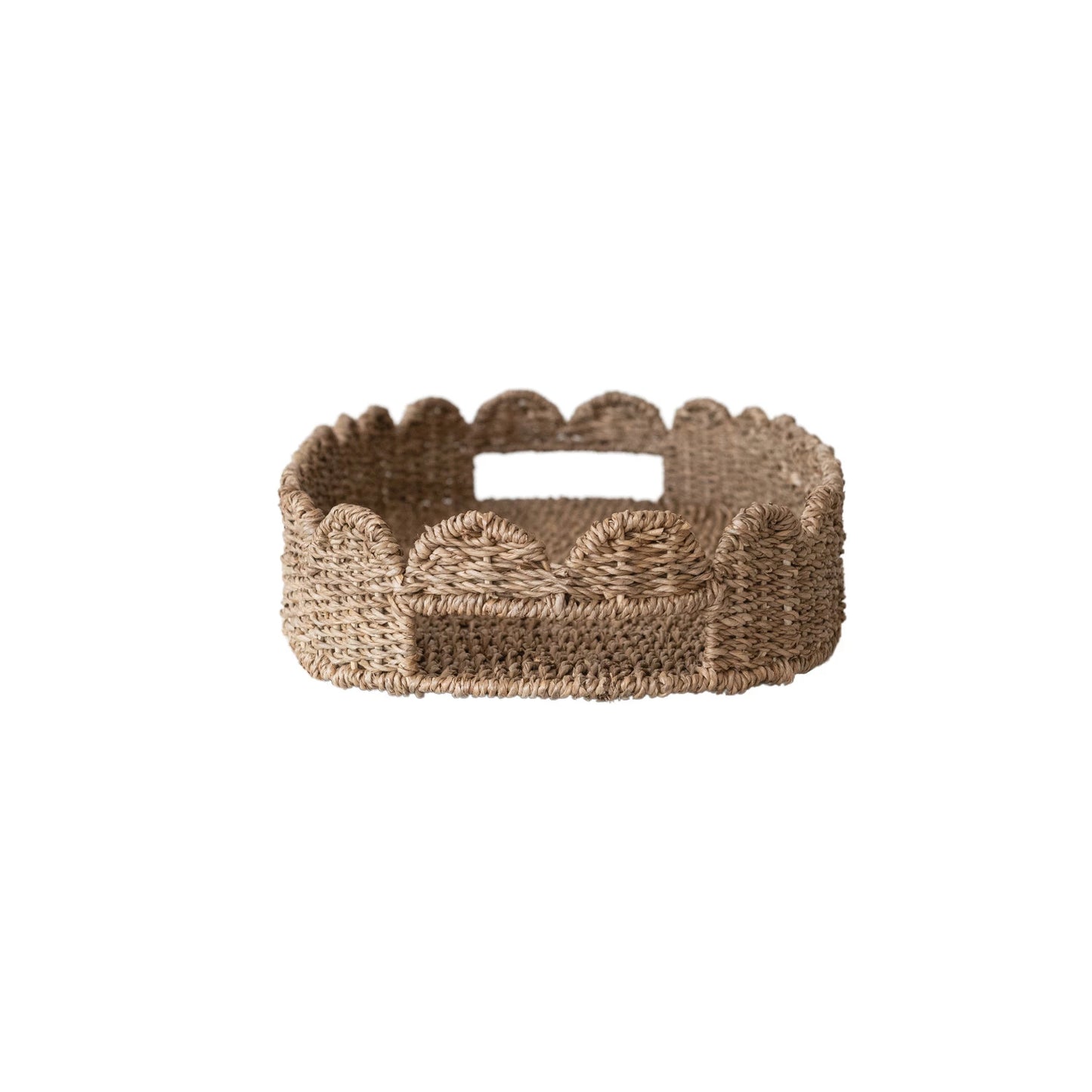 Hand Woven Scalloped Bankuan Tray with Handles