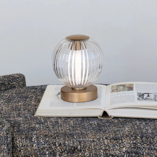Glass & Metal Pleated LED Table Lamp with Touch Sensor