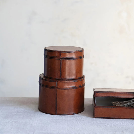 Leather Boxes with Lids and Flocked Interior