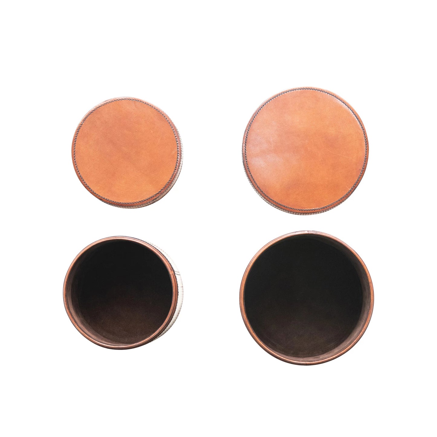 Leather Boxes with Lids and Flocked Interior