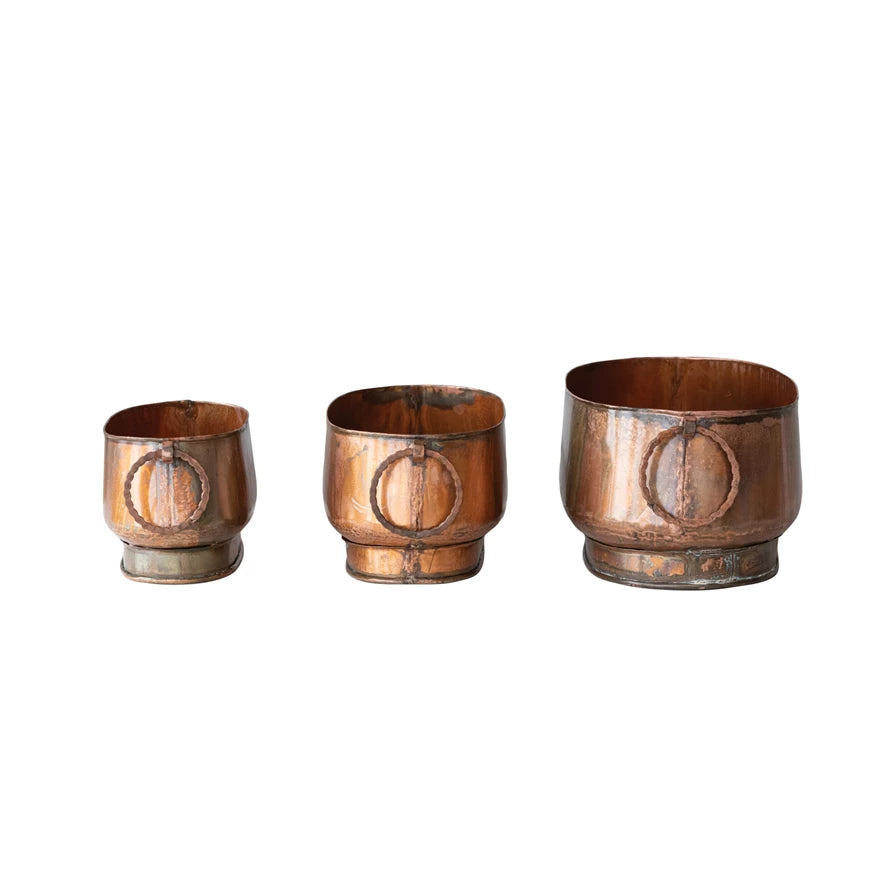 Oval Metal Planters with Antique Copper Finish