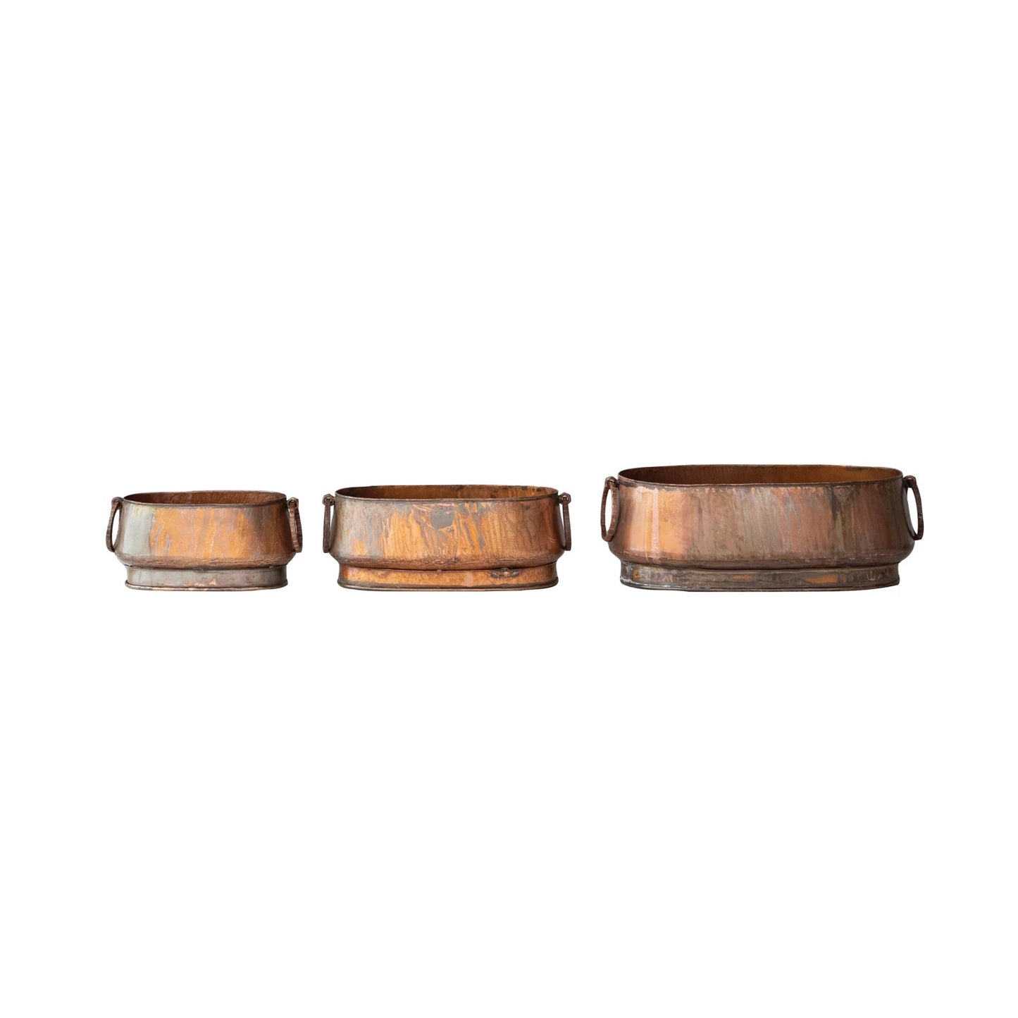 Oval Metal Planters with Antique Copper Finish
