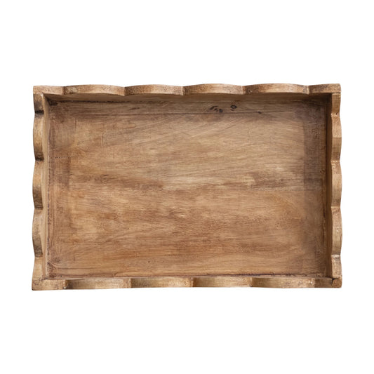 Square Mango Wood Scalloped Tray