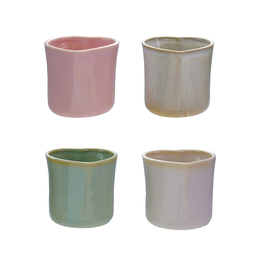 Stoneware Heart Shaped Handle-less Mug, Four Colors